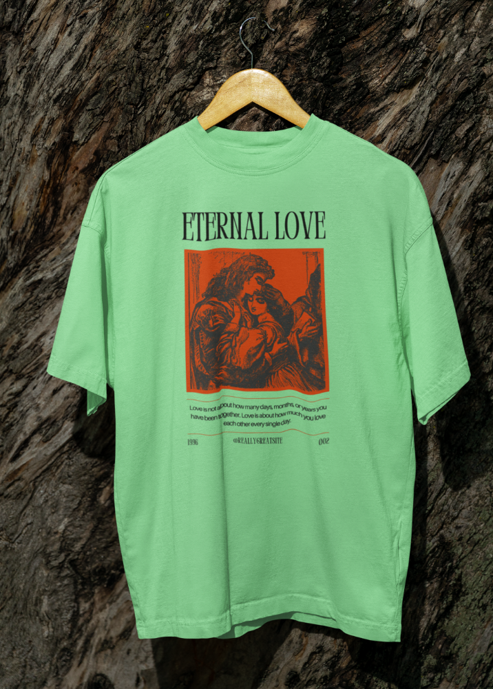 Green Oversized Printed Tshirt with Eternal Love design