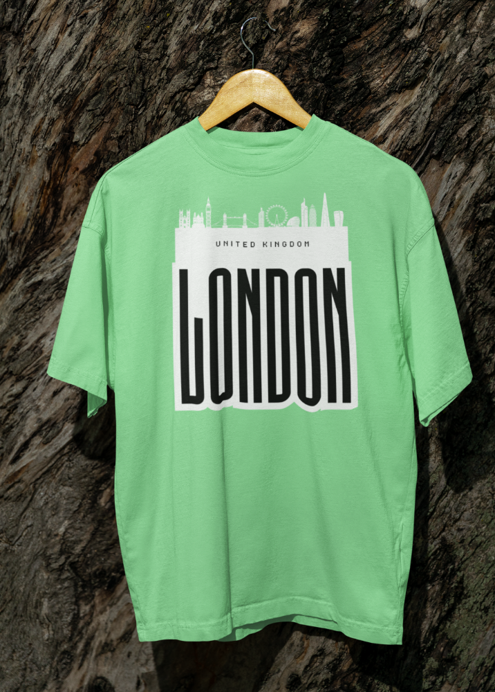 Green Oversized Printed Tshirt with London Design