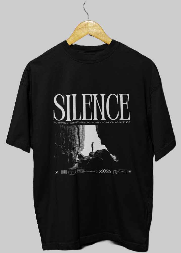 Black Oversized Printed Tshirt with Silence Design