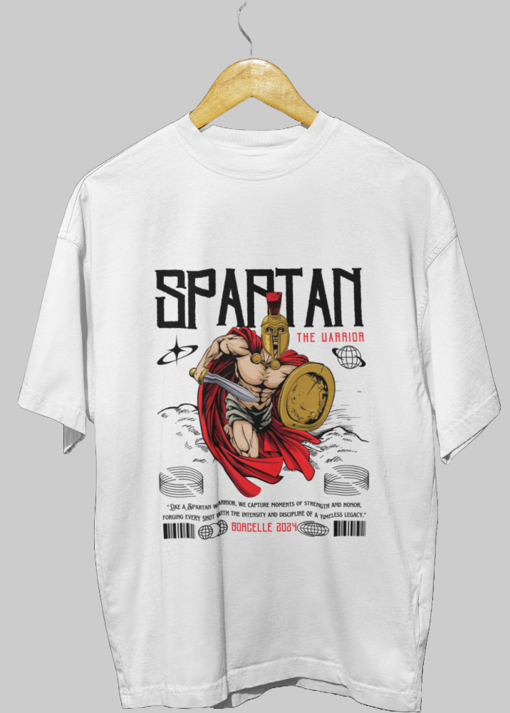 White Oversized Printed Tshirt with Spartan Design