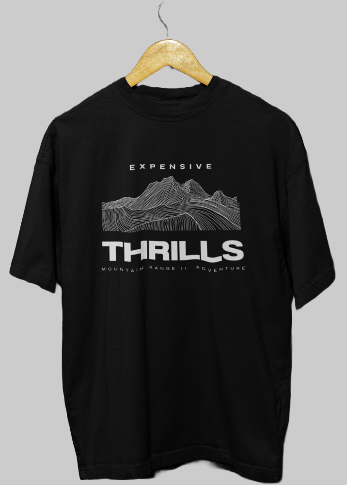 Black Oversized Printed Tshirt with Expensive Thrills Design