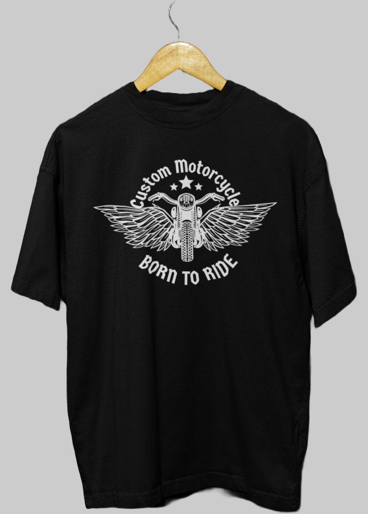 Black Oversized Printed Tshirt with Born To Ride Design