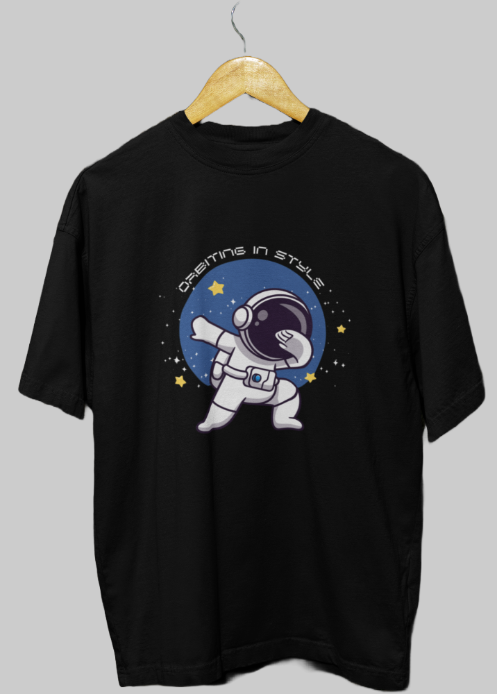 Black Oversized Printed Tshirt with Orbiting In Style Design