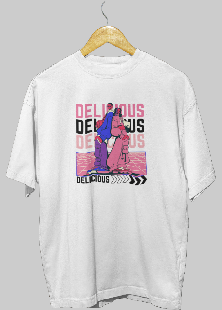 White Oversized Printed Tshirt with Delicious Design