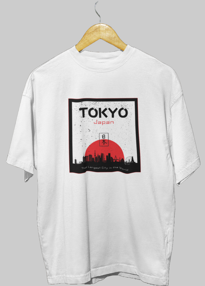 White Oversized Printed Tshirt with Tokyo Design