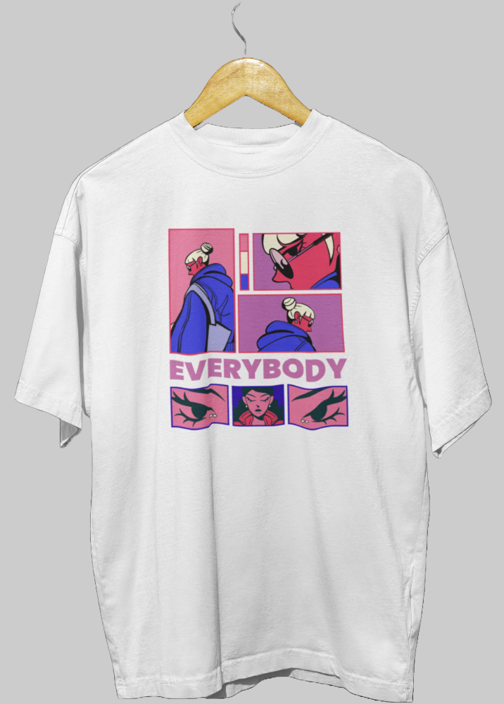 White Oversized Printed Tshirt with Everybody Design