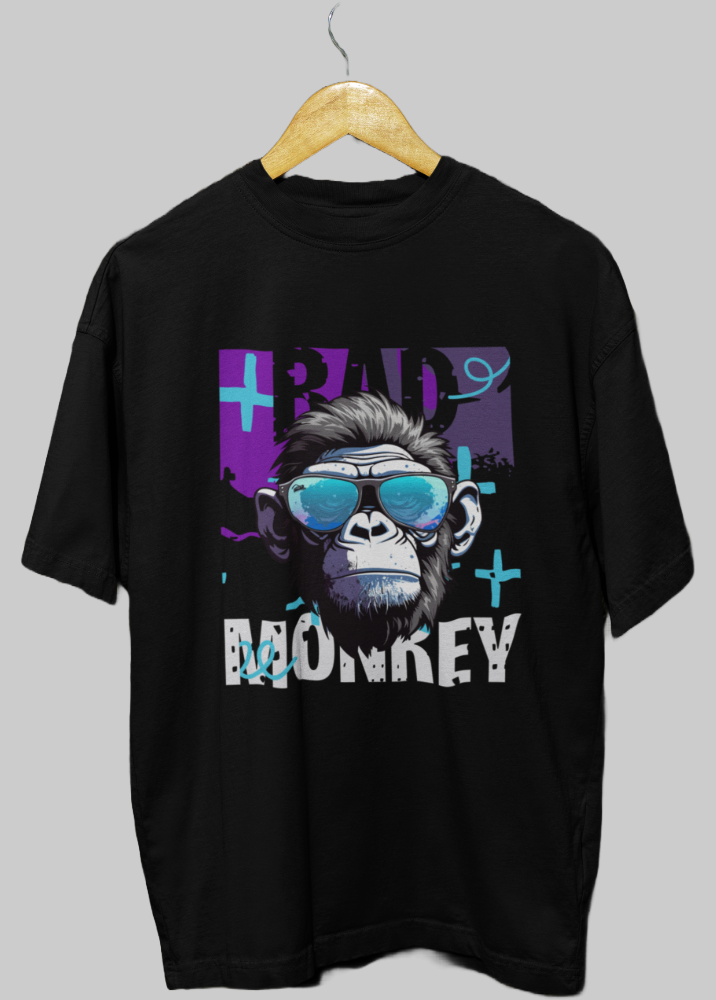 Black Oversized Printed Tshirt with Bad Monkey Design