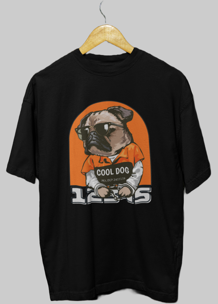 Black Oversized Printed Tshirt with Cool Dog Design