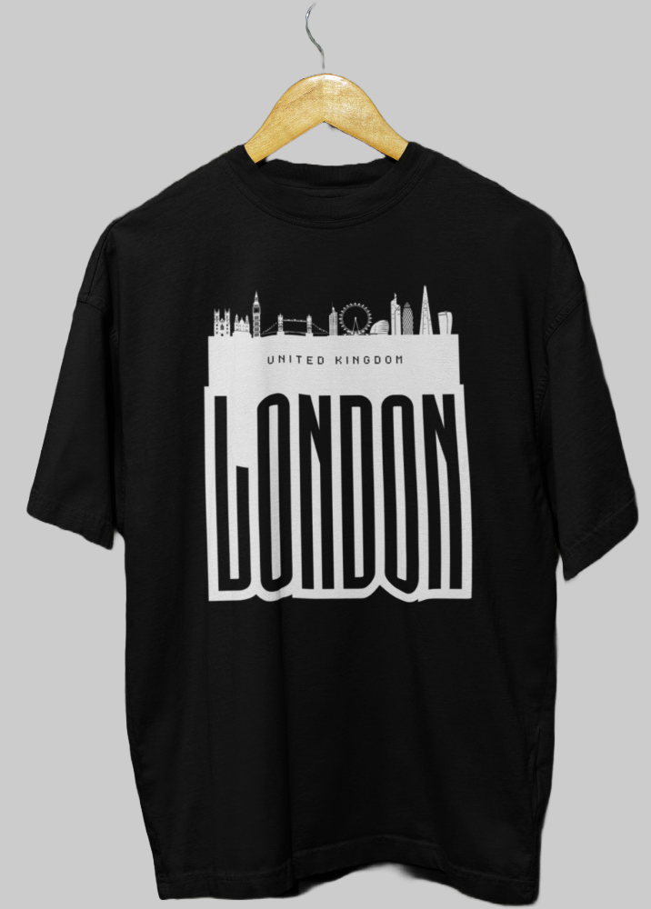 Black Oversized Printed Tshirt with London Design