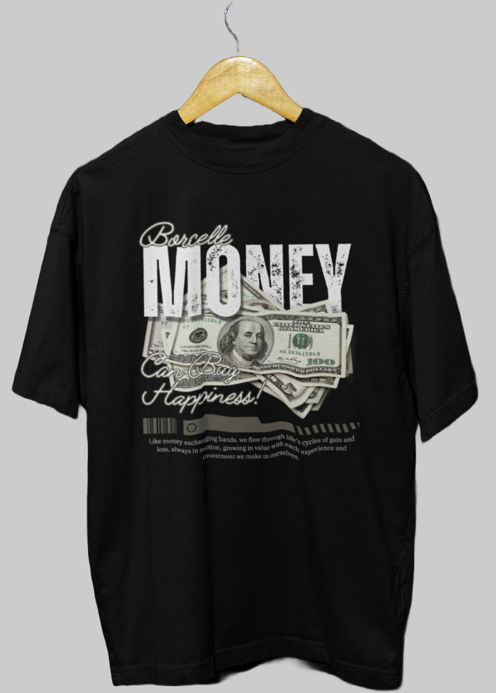 Black Oversized Printed Tshirt with Money Design