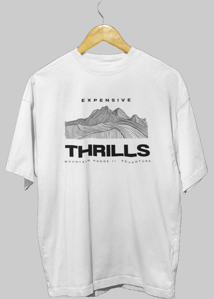 White Oversized Printed Tshirt with Expensive Thrills Design