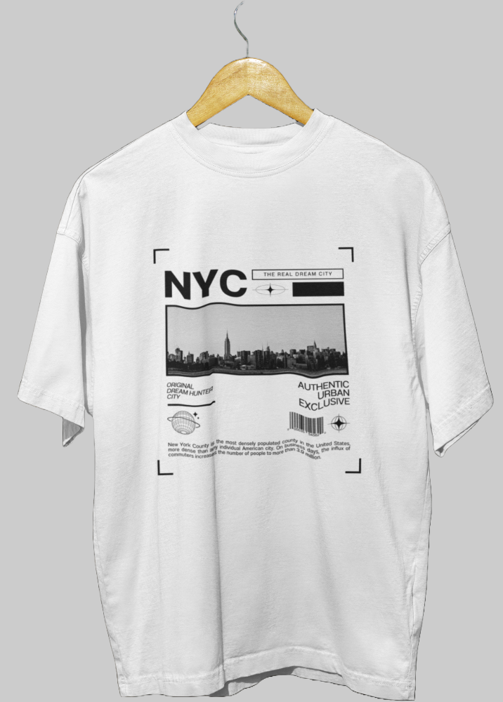 White Oversized Printed Tshirt with NYC Design