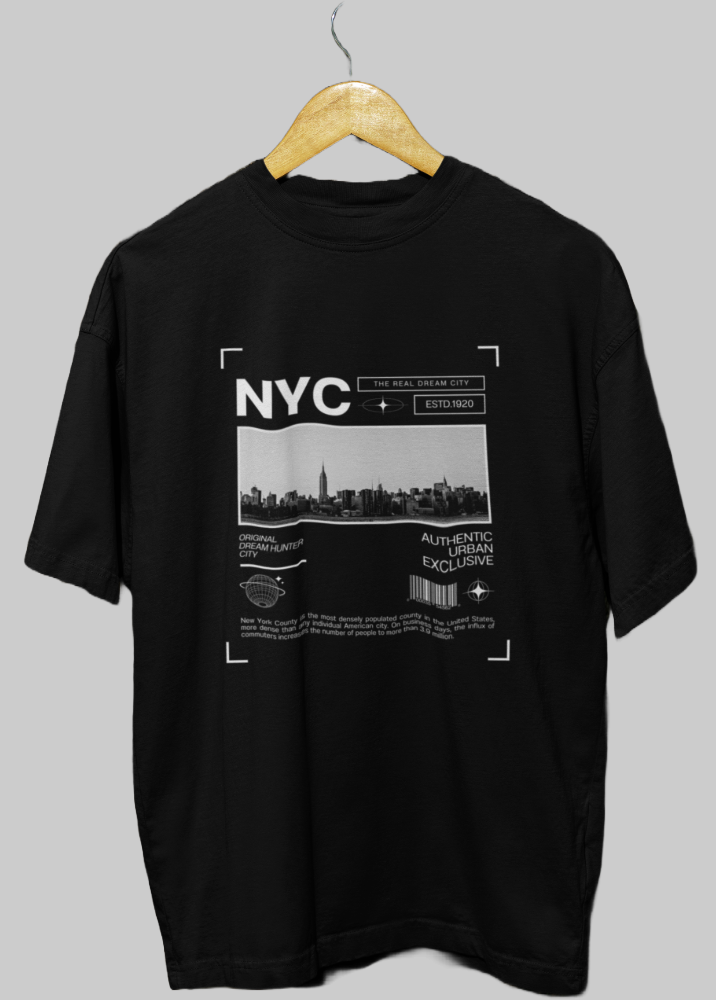 Black Oversized Printed Tshirt with NYC Design