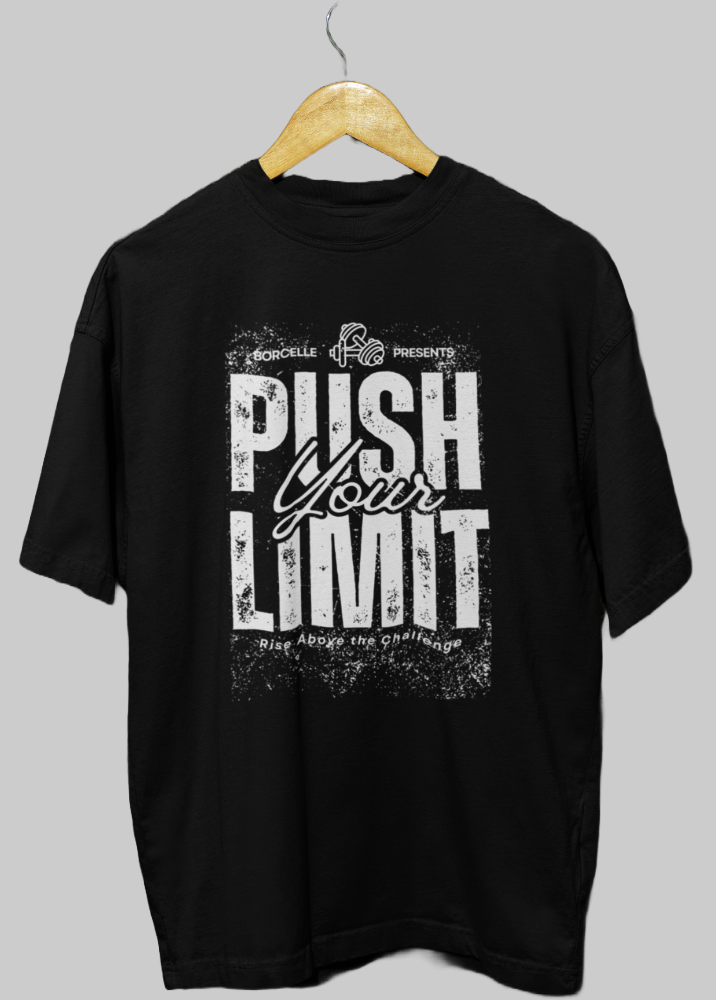 Black Oversized Printed Tshirt with Push Your Limit Design