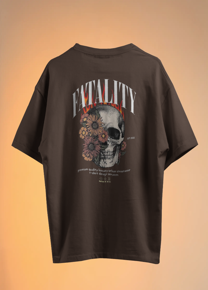 Brown Oversized Printed Tshirt with Fatality design