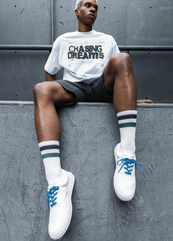 White Oversized Printed Tshirt with Chasing Dreams Design