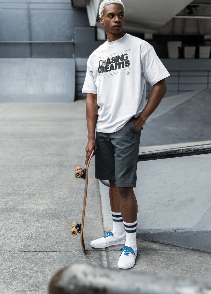 White Oversized Printed Tshirt with Chasing Dreams Design