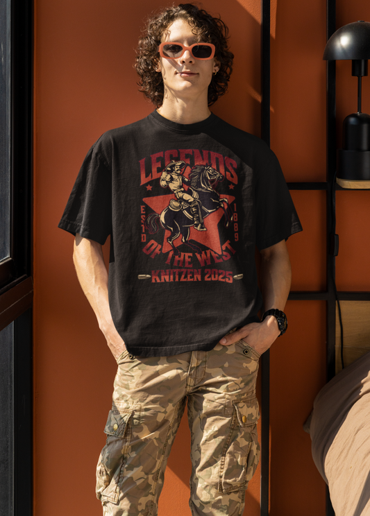 Black Oversized Printed Tshirt with Legend Of The West design