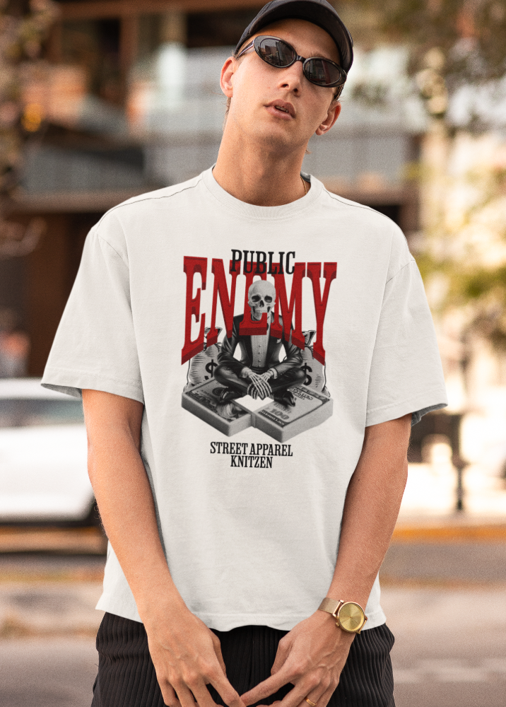 White Oversized Printed Tshirt with Enemy design