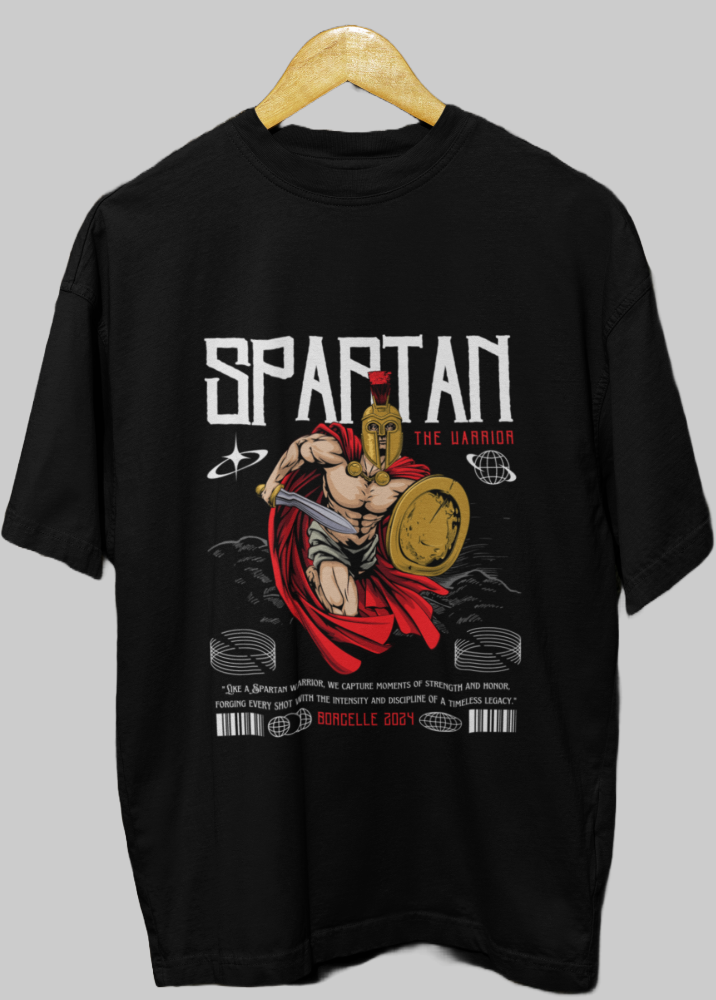 Black Oversized Printed Tshirt with Spartan Design