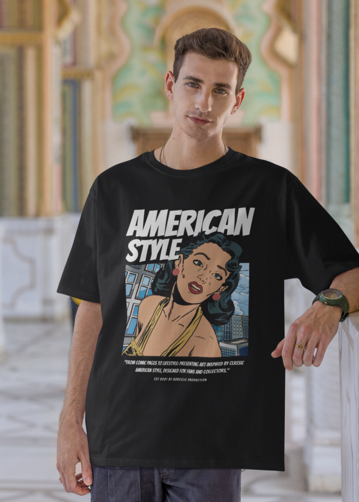 Black Oversized Printed Tshirt with American Style Design