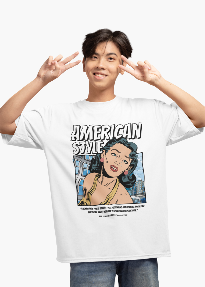 White Oversized Printed Tshirt with American Style Design