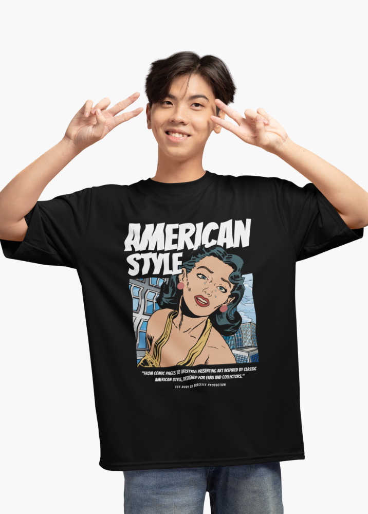 Black Oversized Printed Tshirt with American Style Design