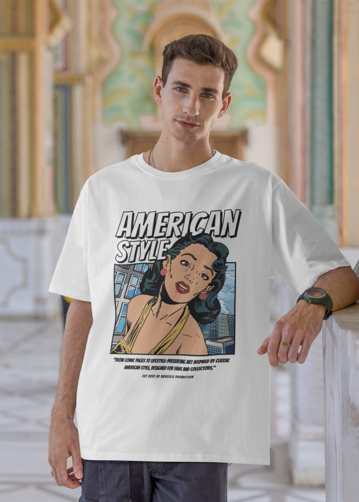 White Oversized Printed Tshirt with American Style Design
