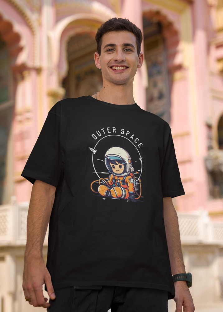 Black Oversized Printed Tshirt with Outer Space Design
