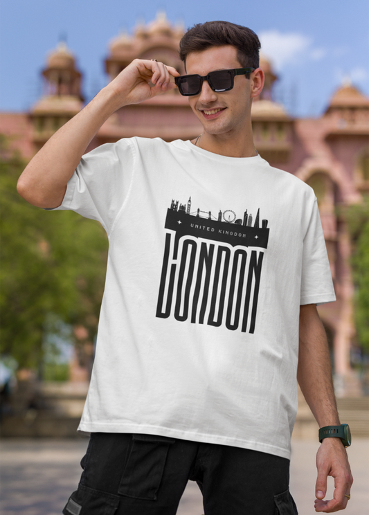 White Oversized Printed Tshirt with London Design