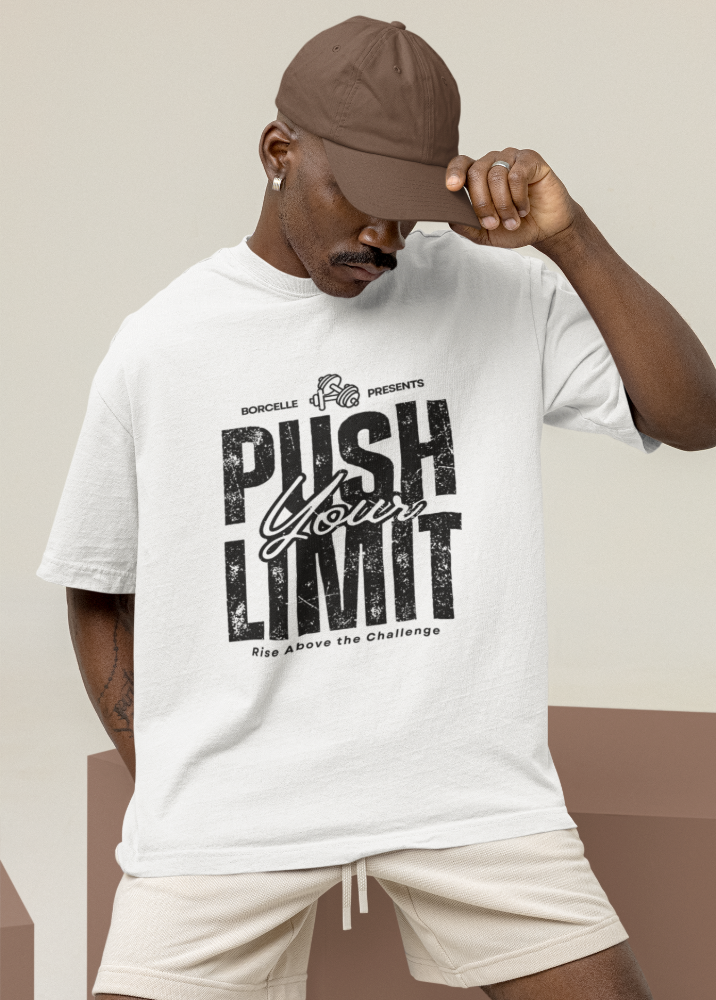 White Oversized Printed Tshirt with Push Your Limit Design