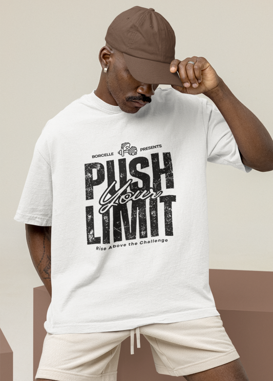 White Oversized Printed Tshirt with Push Your Limit Design