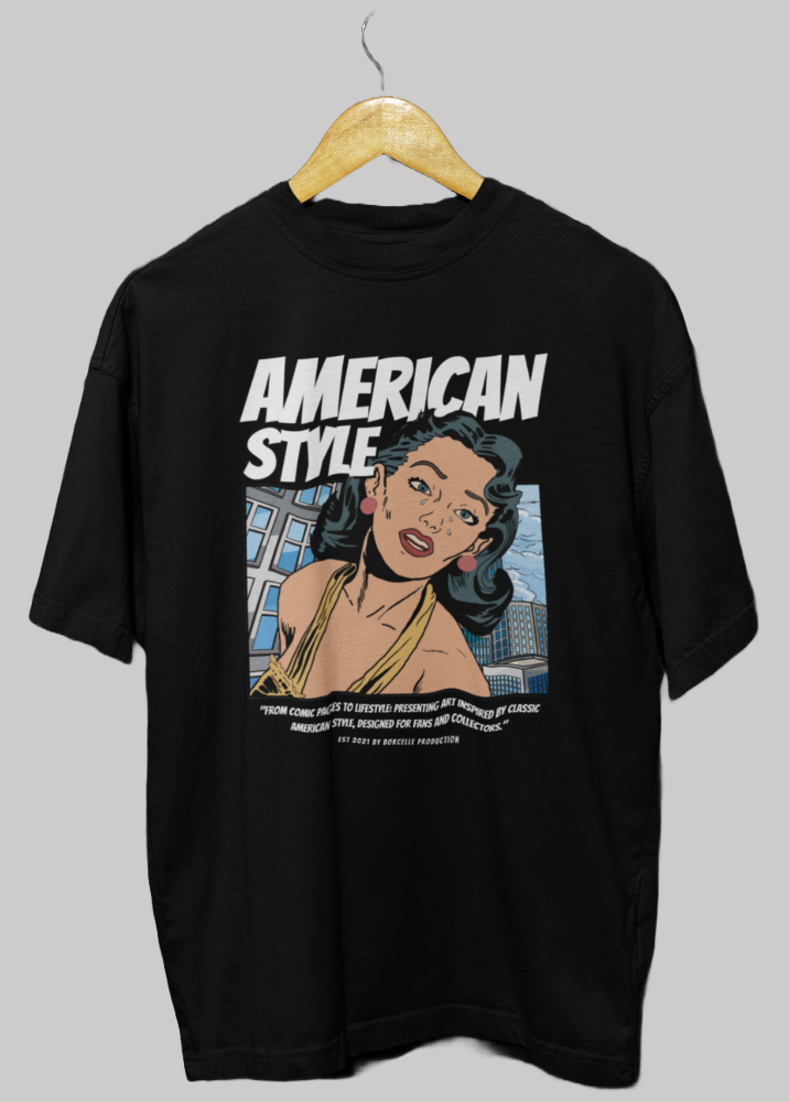 Black Oversized Printed Tshirt with American Style Design