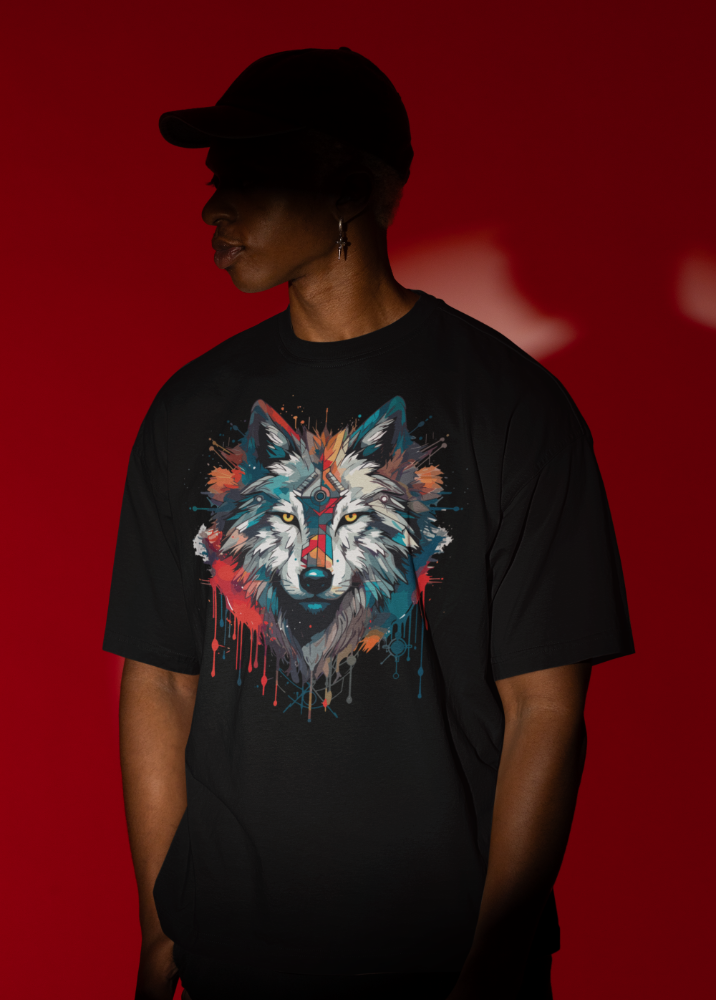 Premium Mens Dropshoulder Tshirt - WOLF 3D Art