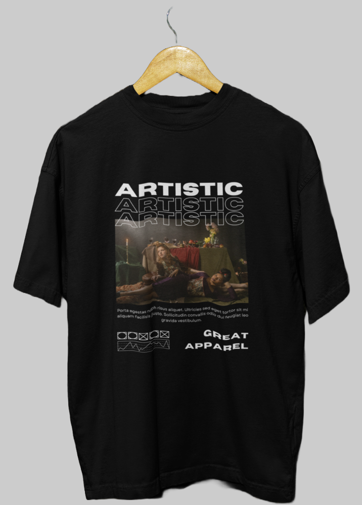 Black Oversized Printed Tshirt with Artistic Design