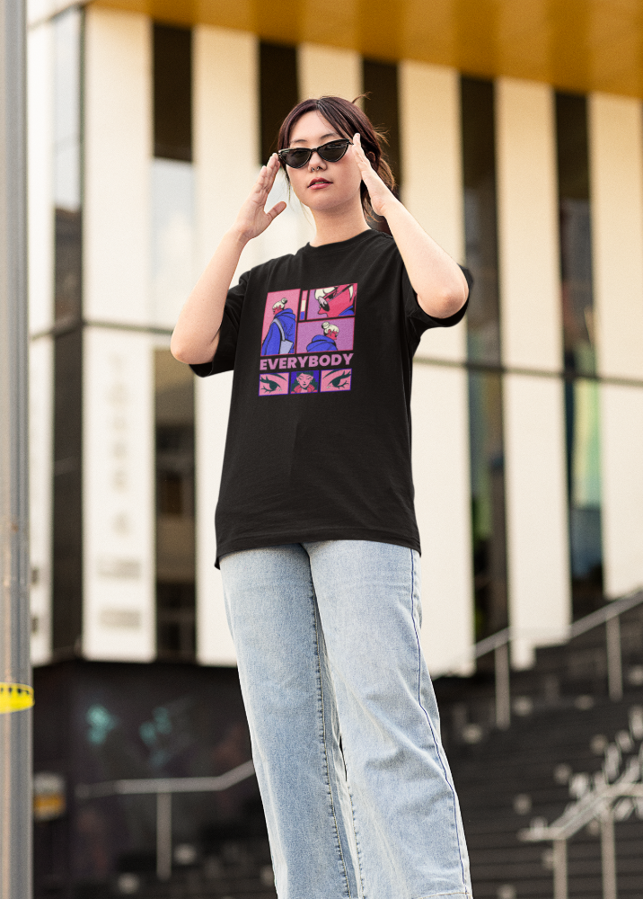 Black Oversized Printed Tshirt with Everybody Design