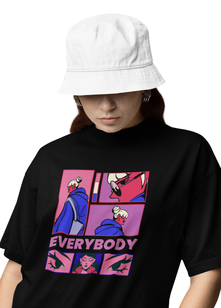 Black Oversized Printed Tshirt with Everybody Design