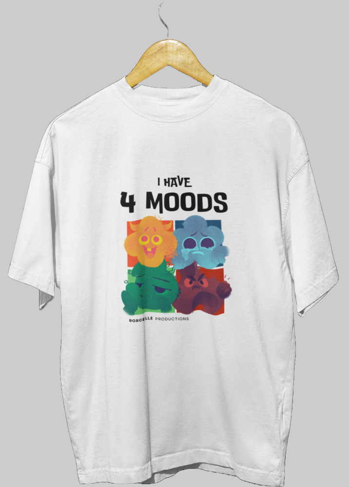 White Oversized Printed Tshirt with I have 4 Moods Design