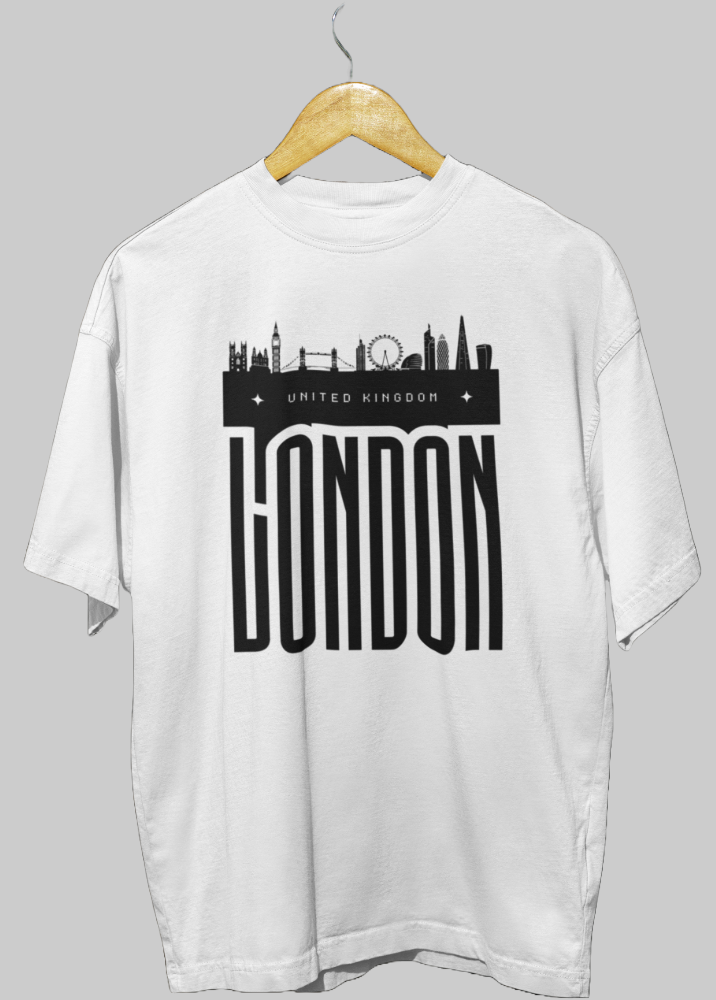 White Oversized Printed Tshirt with London Design