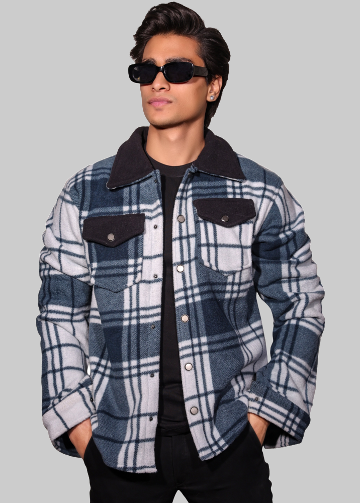 Blue Oversized Bonded Shacket