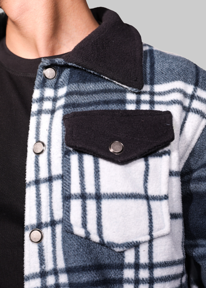 Blue Oversized Bonded Shacket