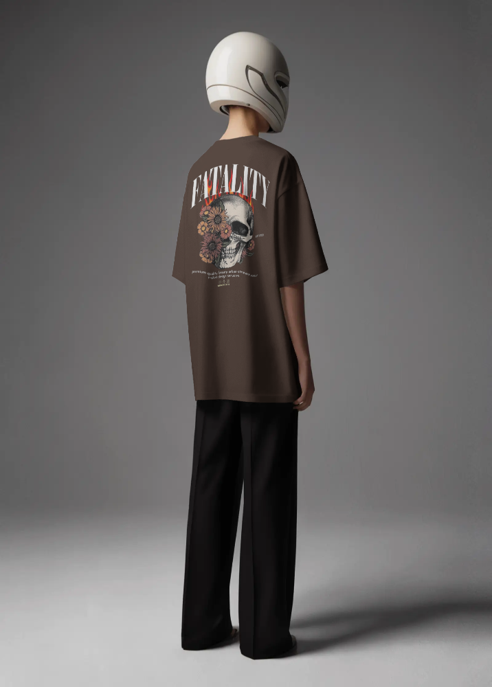 Brown Oversized Printed Tshirt with Fatality design