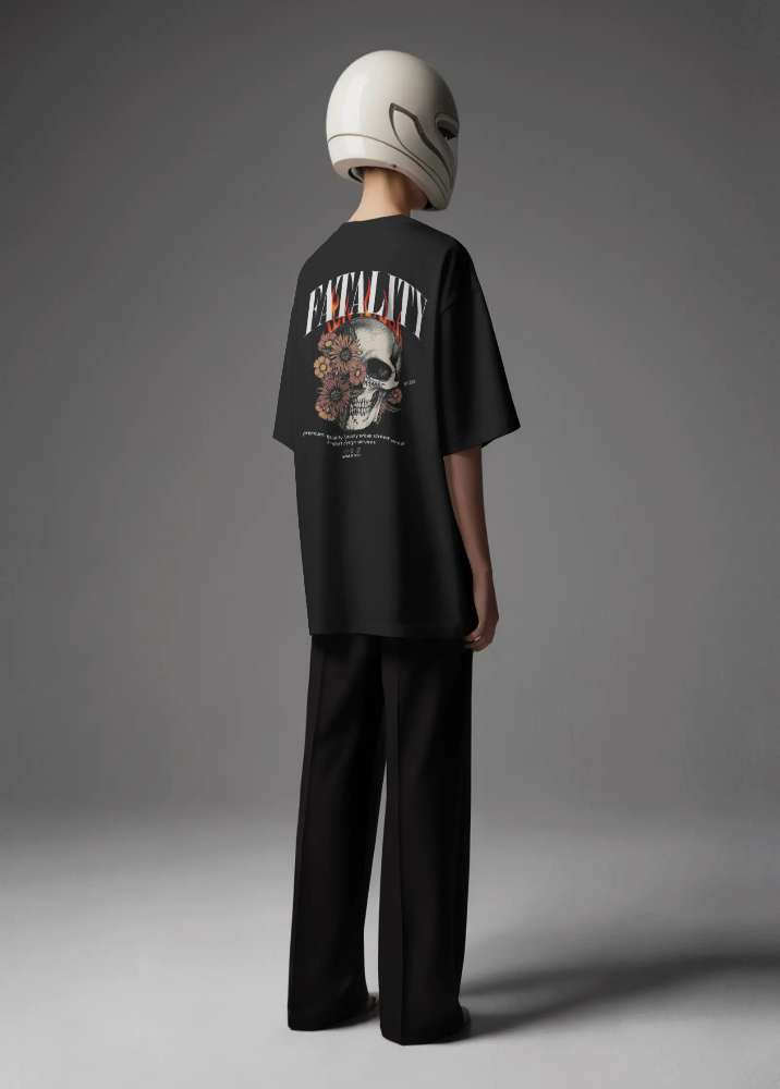 Black Oversized Printed Tshirt with Fatality design