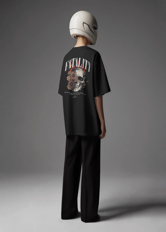 Black Oversized Printed Tshirt with Fatality design